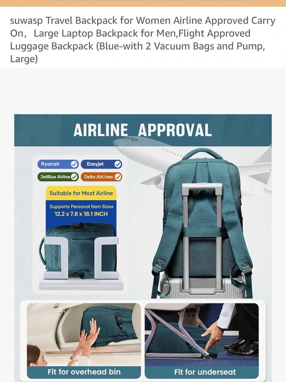 Suwasp Teal Travel Backpack - Spacious Everyday Bag